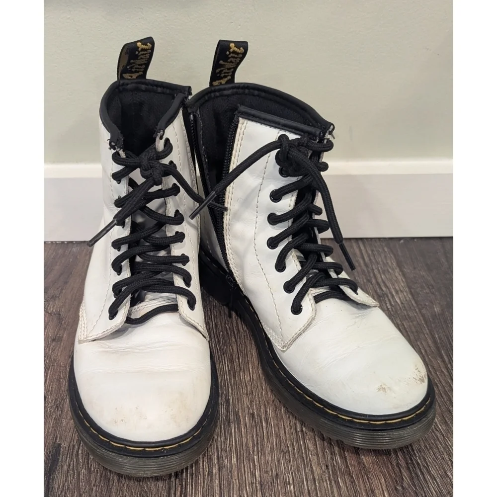 Doc Martens White Leather Combat Lace Up Side Zip Boots Size 3